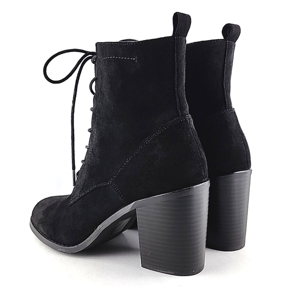 Forever 21 Black Faux Suede Heeled Lace Up Ankle Boots Side Zipper Size 7.5 - Picture 5 of 16